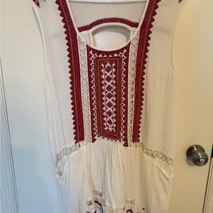 Free People White and Red Embroidered Dress